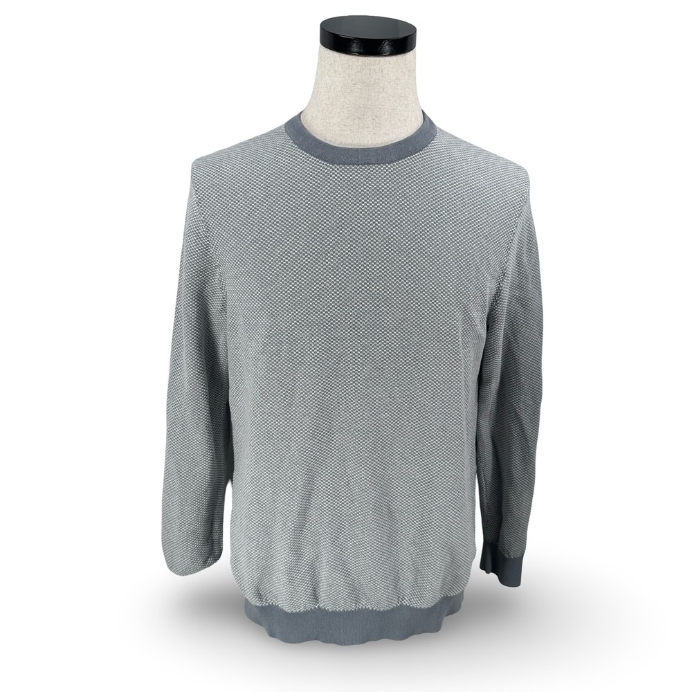 Theory Mens Lievos Crew P 2 Gray White Textured Knit Sweater Medium O024707r